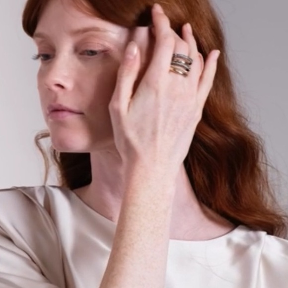 Alexis Bittar Two Toned Gold & Gunmetal Pavé Orbiting Crystal Layered Ring 7 - Picture 12 of 16